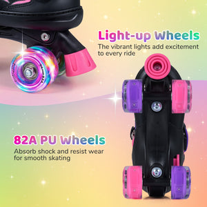 Kids Roller Skates for Girls Boys 4 Sizes Adjustable Quad Skates with Light-up Wheels for Outdoor-Pink view 6