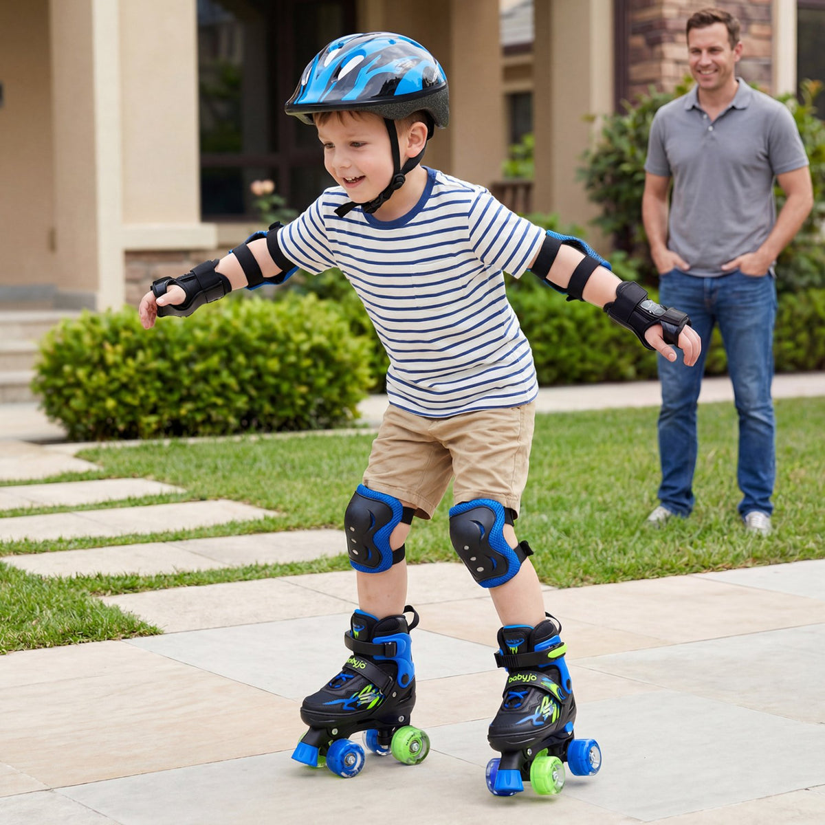 Kids Roller Skates for Girls Boys 4 Sizes Adjustable Quad Skates with Light-up Wheels-Navy view 2