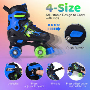 Kids Roller Skates for Girls Boys 4 Sizes Adjustable Quad Skates with Light-up Wheels-Navy view 5