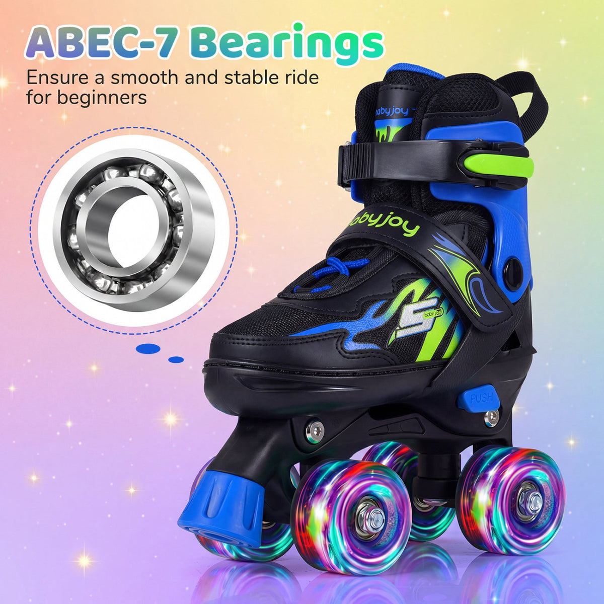 Kids Roller Skates for Girls Boys 4 Sizes Adjustable Quad Skates with Light-up Wheels-Navy view 7