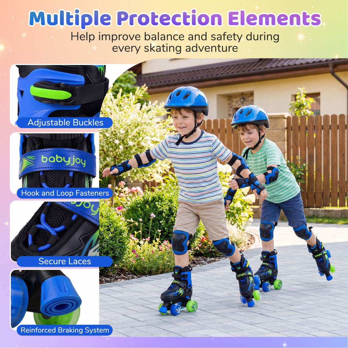 Kids Roller Skates for Girls Boys 4 Sizes Adjustable Quad Skates with Light-up Wheels-Navy view 8