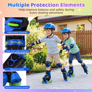 Kids Roller Skates for Girls Boys 4 Sizes Adjustable Quad Skates with Light-up Wheels-Navy view 8