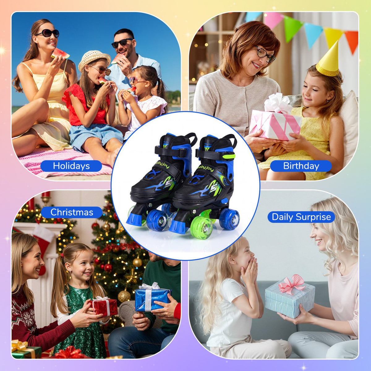 Kids Roller Skates for Girls Boys 4 Sizes Adjustable Quad Skates with Light-up Wheels-Navy view 9