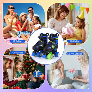 Kids Roller Skates for Girls Boys 4 Sizes Adjustable Quad Skates with Light-up Wheels-Navy view 9
