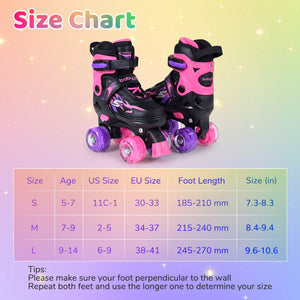 Kids Roller Skates for Girls Boys 4 Sizes Adjustable Quad Skates with Light-up Wheels-Pink view 4