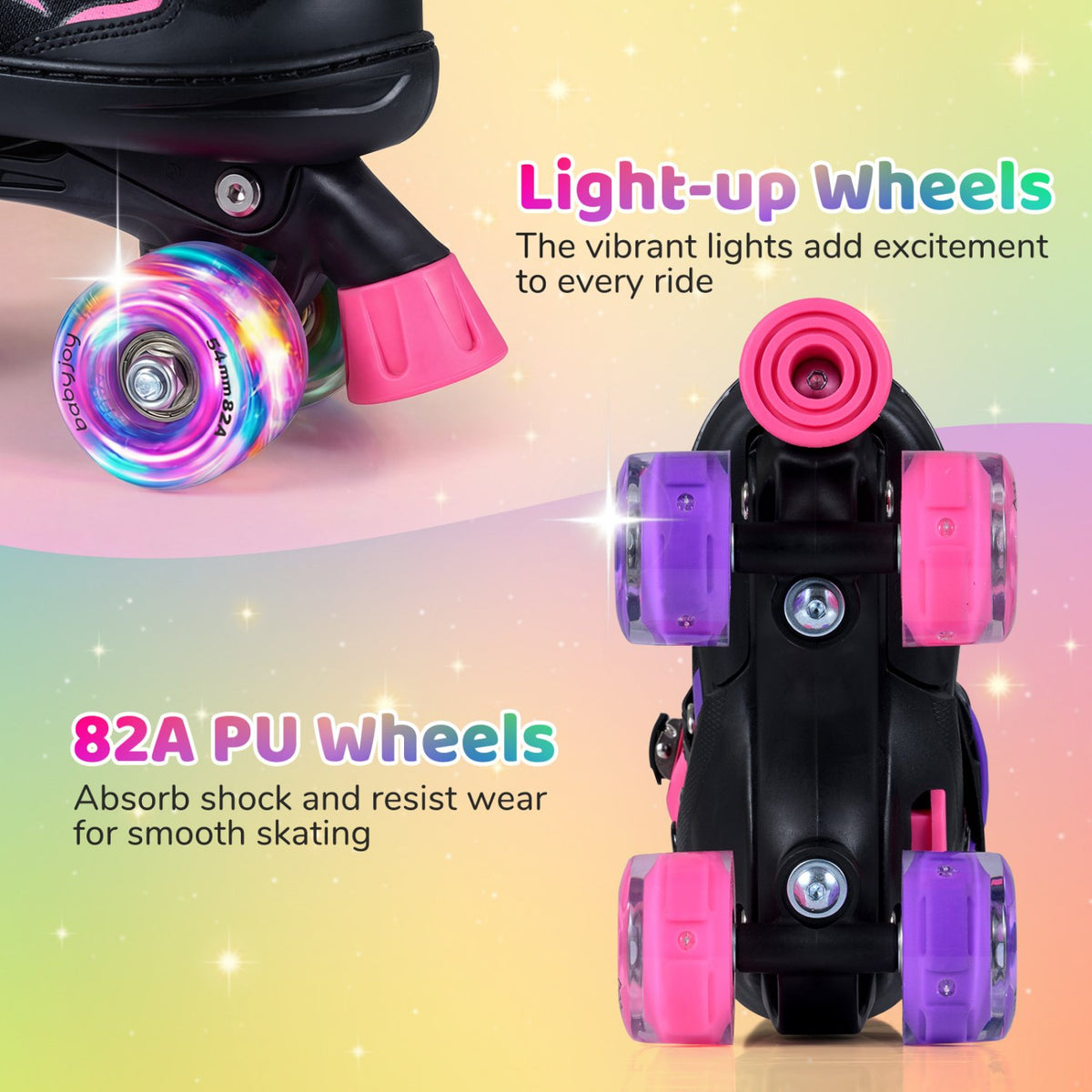 Kids Roller Skates for Girls Boys 4 Sizes Adjustable Quad Skates with Light-up Wheels-Pink view 6