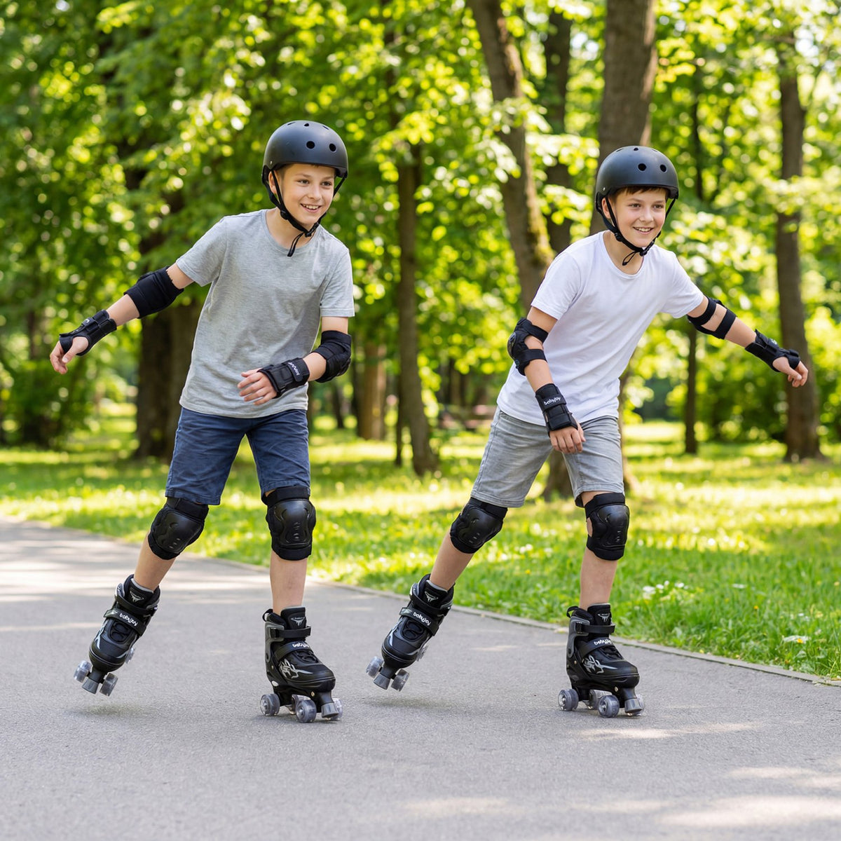 Kids Roller Skates for Girls Boys Teens 4 Sizes Adjustable Quad Skates with Light-up Wheels-Black view 2