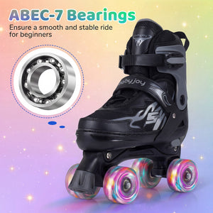 Kids Roller Skates for Girls Boys Teens 4 Sizes Adjustable Quad Skates with Light-up Wheels-Black view 7