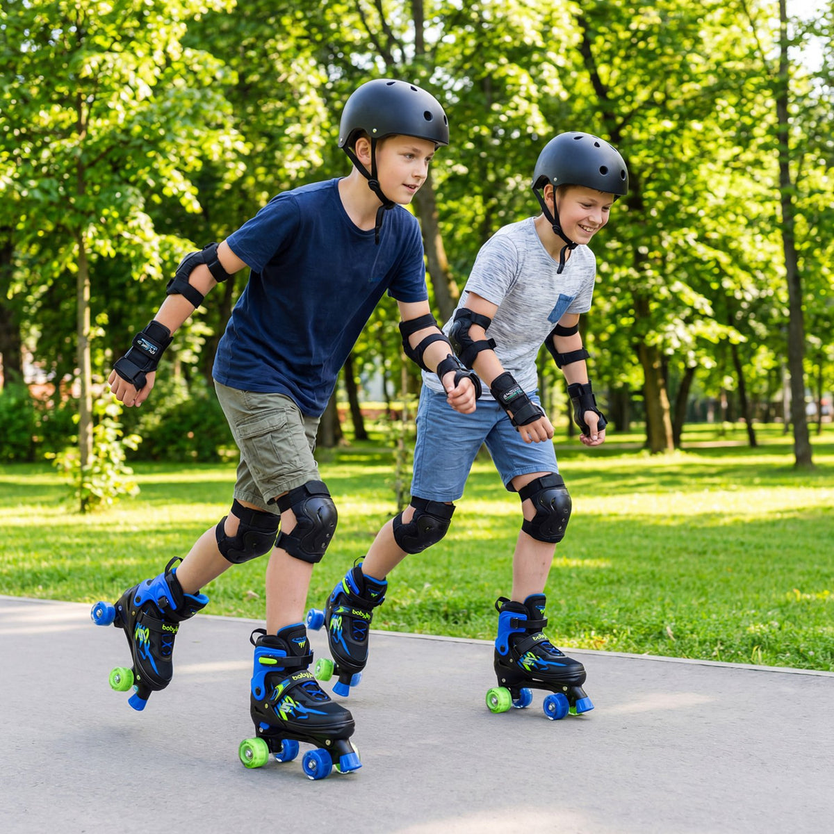 Kids Roller Skates for Girls Boys Teens 4 Sizes Adjustable Quad Skates with Light-up Wheels-Navy view 2