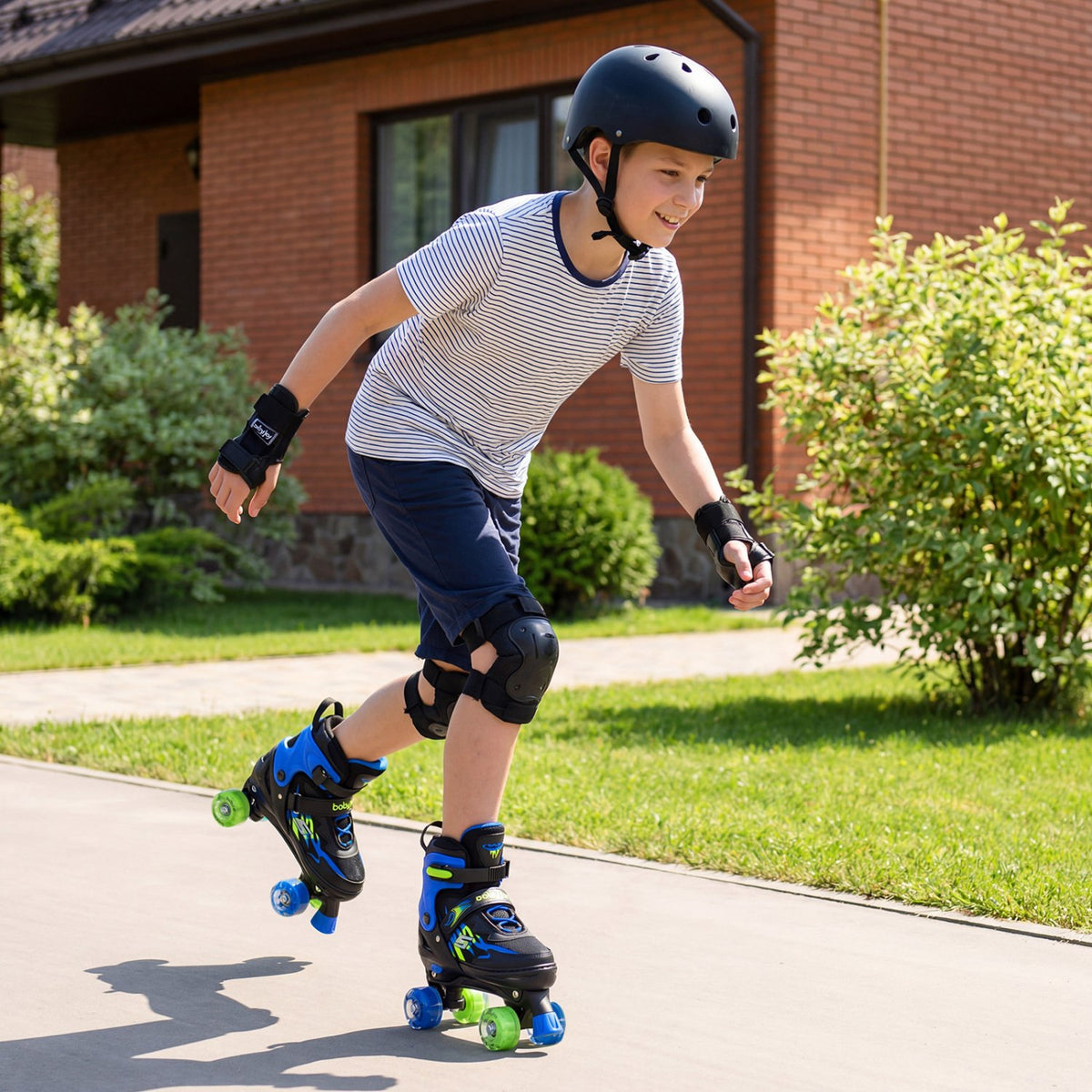 Kids Roller Skates for Girls Boys Teens 4 Sizes Adjustable Quad Skates with Light-up Wheels-Navy view 3