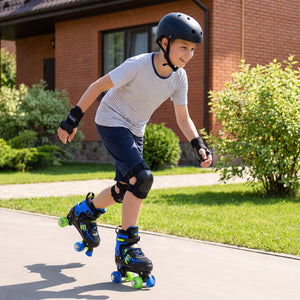 Kids Roller Skates for Girls Boys Teens 4 Sizes Adjustable Quad Skates with Light-up Wheels-Navy view 3