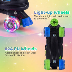 Kids Roller Skates for Girls Boys Teens 4 Sizes Adjustable Quad Skates with Light-up Wheels-Navy view 6
