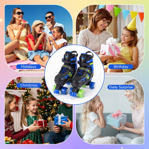 Kids Roller Skates for Girls Boys Teens 4 Sizes Adjustable Quad Skates with Light-up Wheels-Navy view 9