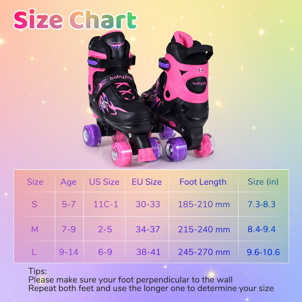 Kids Roller Skates for Girls Boys Teens 4 Sizes Adjustable Quad Skates with Light-up Wheels-Pink view 4