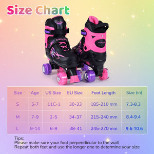 Kids Roller Skates for Girls Boys Teens 4 Sizes Adjustable Quad Skates with Light-up Wheels-Pink view 4