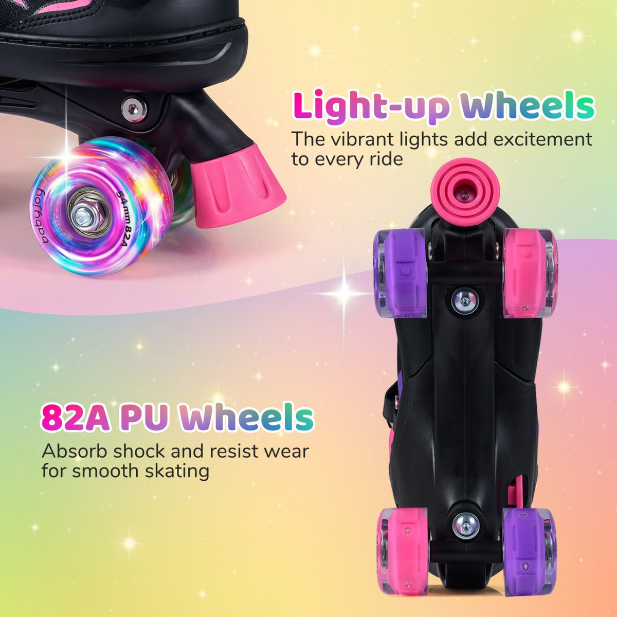 Kids Roller Skates for Girls Boys Teens 4 Sizes Adjustable Quad Skates with Light-up Wheels-Pink view 6