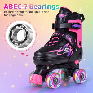 Kids Roller Skates for Girls Boys Teens 4 Sizes Adjustable Quad Skates with Light-up Wheels-Pink view 7