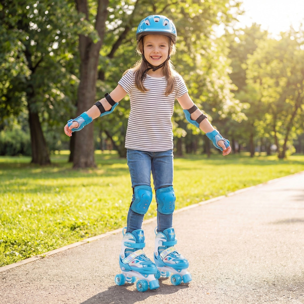 Kids Roller Skates for Girls Boys with Light-up Wheels and Safety Protection-Navy view 5