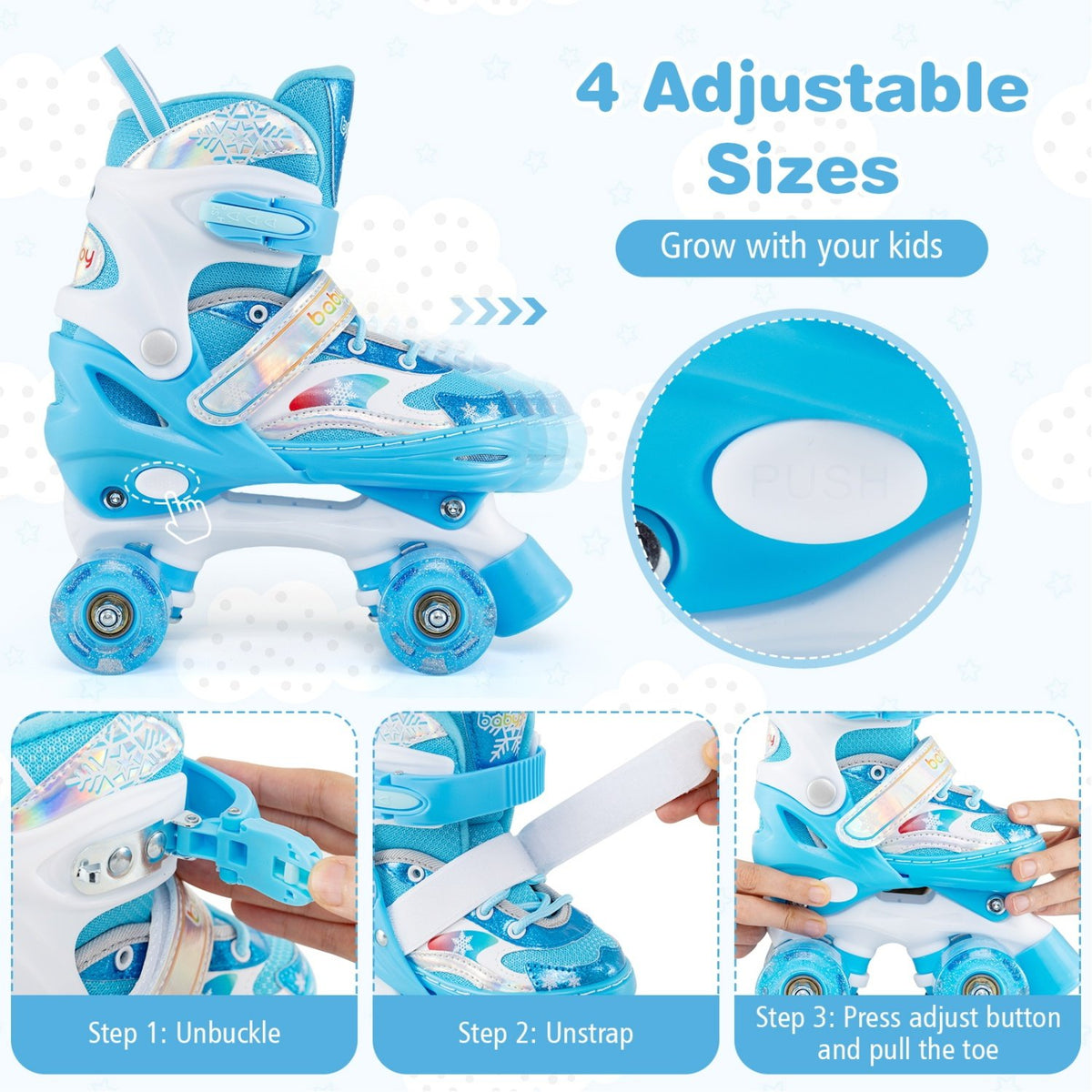 Kids Roller Skates for Girls Boys with Light-up Wheels and Safety Protection-Navy view 6