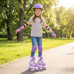 Kids Roller Skates for Girls Boys with Light-up Wheels and Safety Protection-Purple view 3
