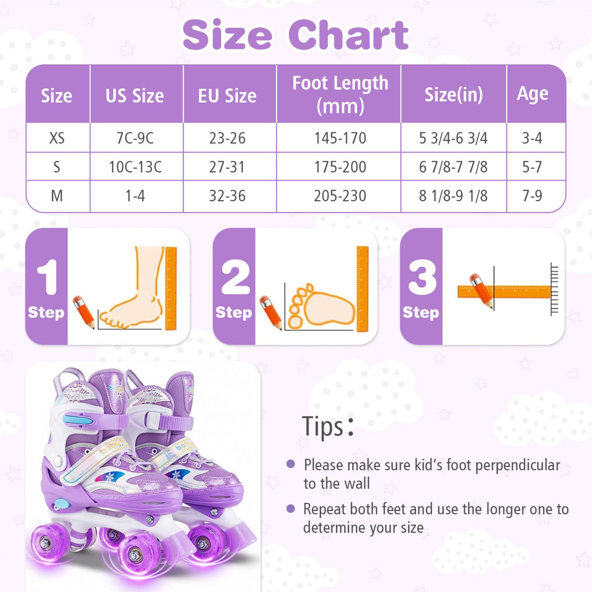 Kids Roller Skates for Girls Boys with Light-up Wheels and Safety Protection-Purple view 4