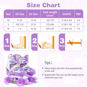 Kids Roller Skates for Girls Boys with Light-up Wheels and Safety Protection-Purple view 4