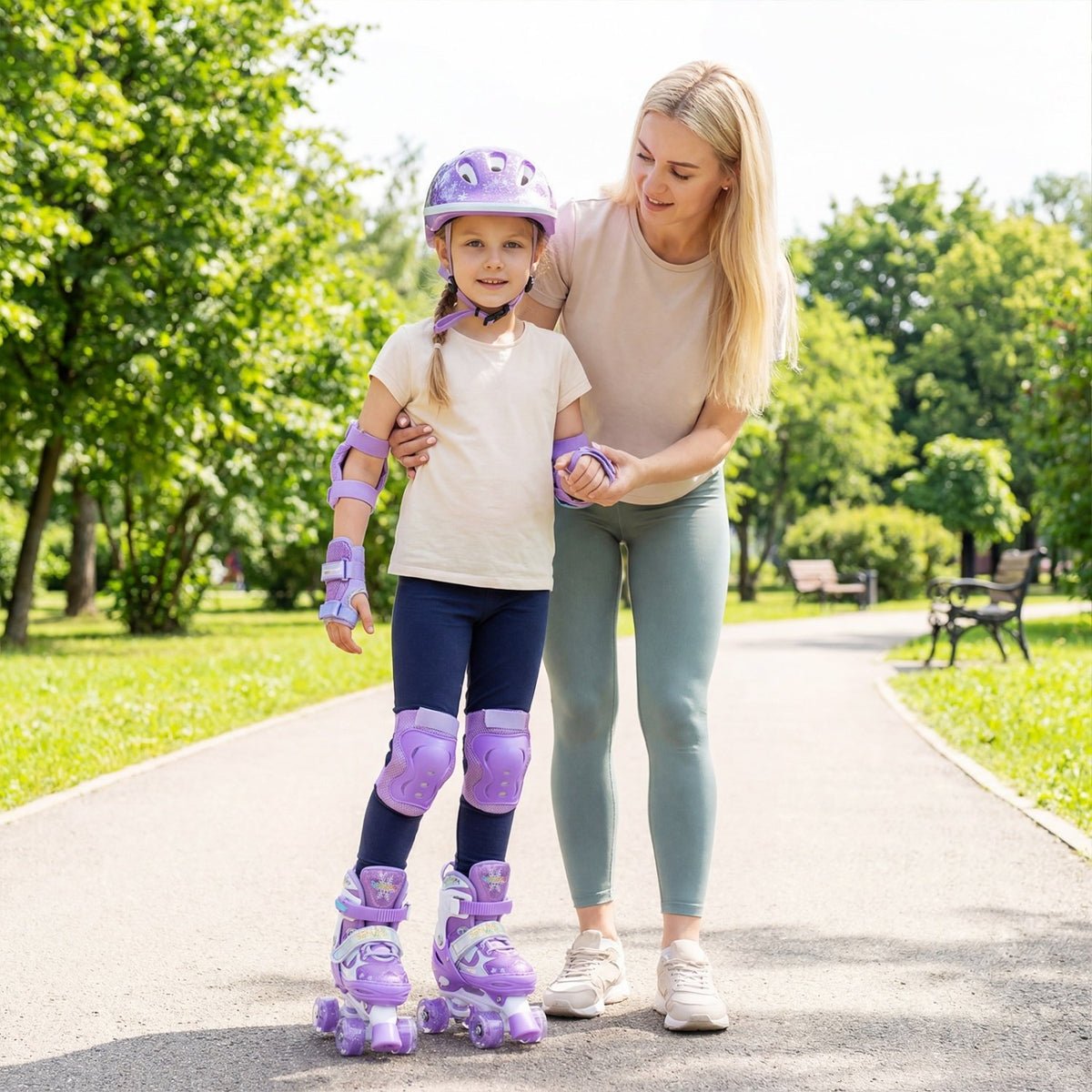 Kids Roller Skates for Girls Boys with Light-up Wheels and Safety Protection-Purple view 5