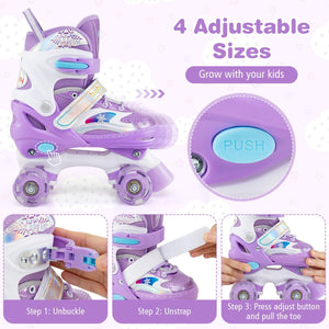 Kids Roller Skates for Girls Boys with Light-up Wheels and Safety Protection-Purple view 6