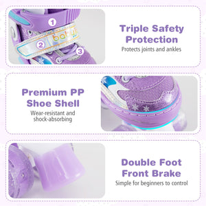 Kids Roller Skates for Girls Boys with Light-up Wheels and Safety Protection-Purple view 8