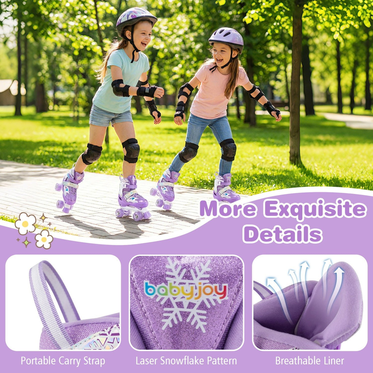 Kids Roller Skates for Girls Boys with Light-up Wheels and Safety Protection-Purple view 9