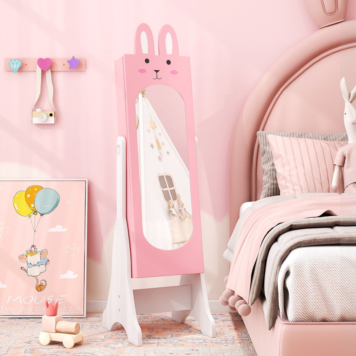 Kids Room Furniture Set with Princess Vanity Table and Chair-Pink view 2