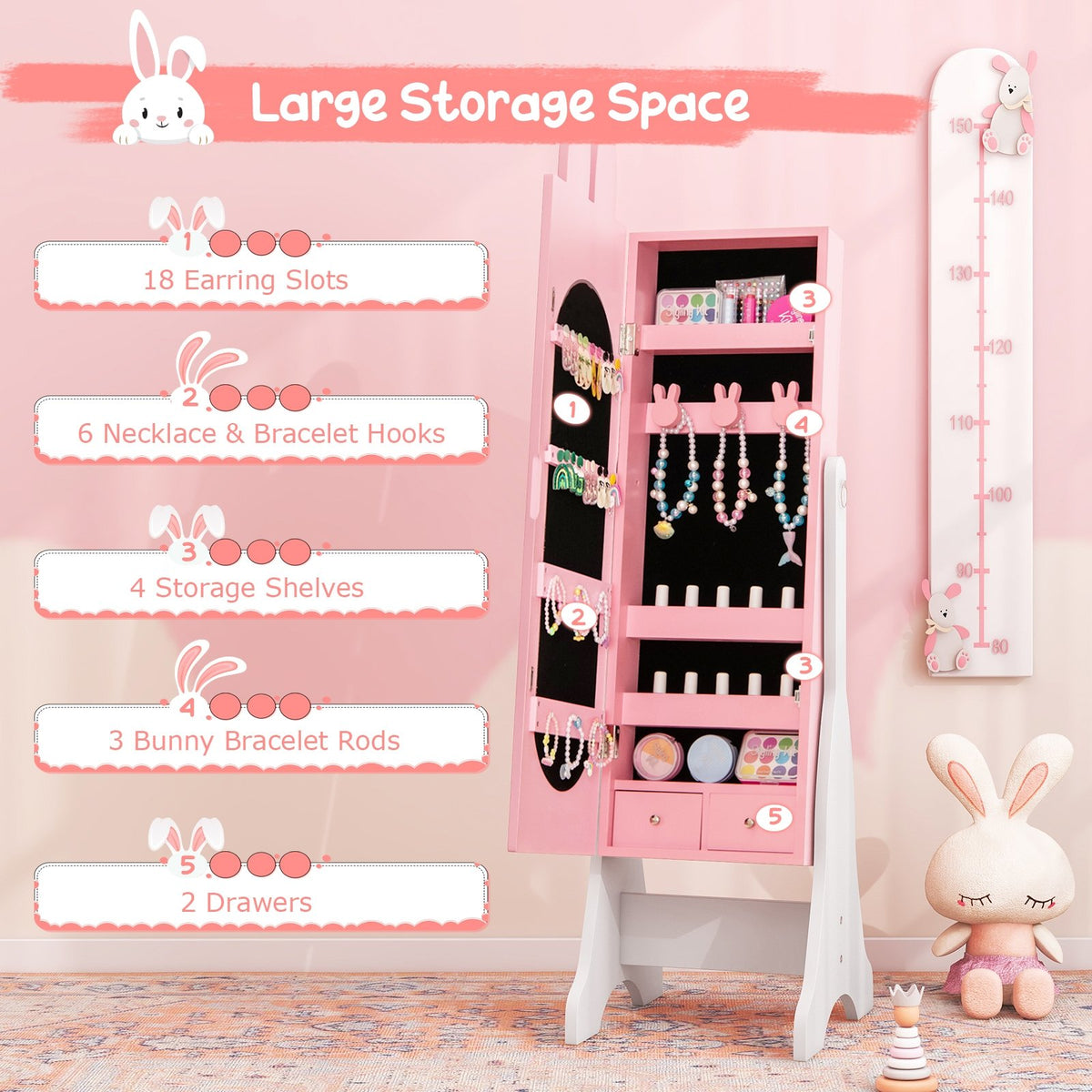 Kids Room Furniture Set with Princess Vanity Table and Chair-Pink view 8