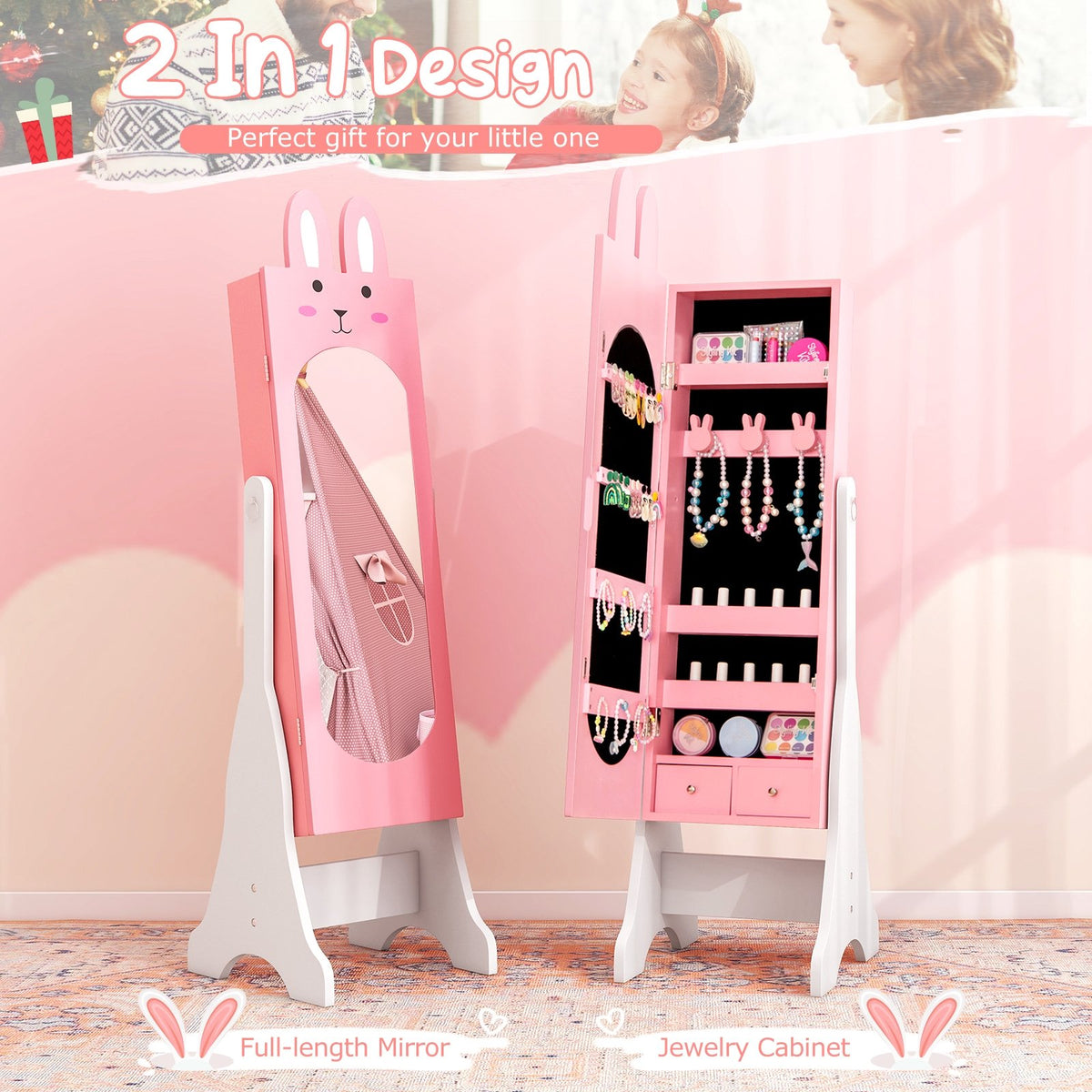 Kids Room Furniture Set with Princess Vanity Table and Chair-Pink view 9
