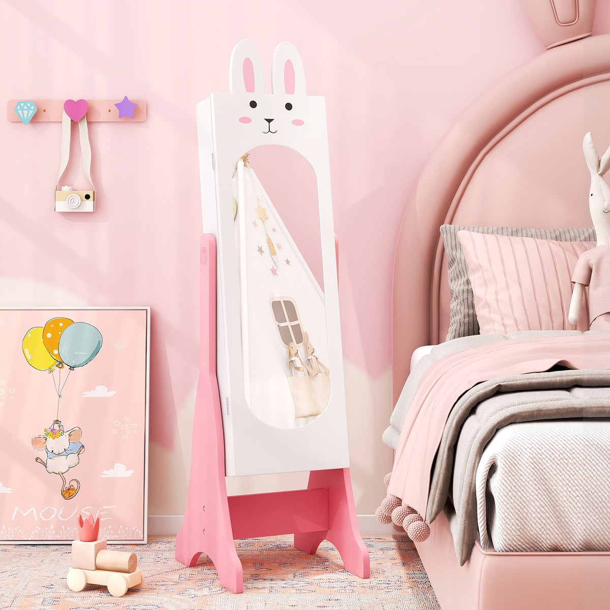 Kids Room Furniture Set with Princess Vanity Table and Chair-White view 2