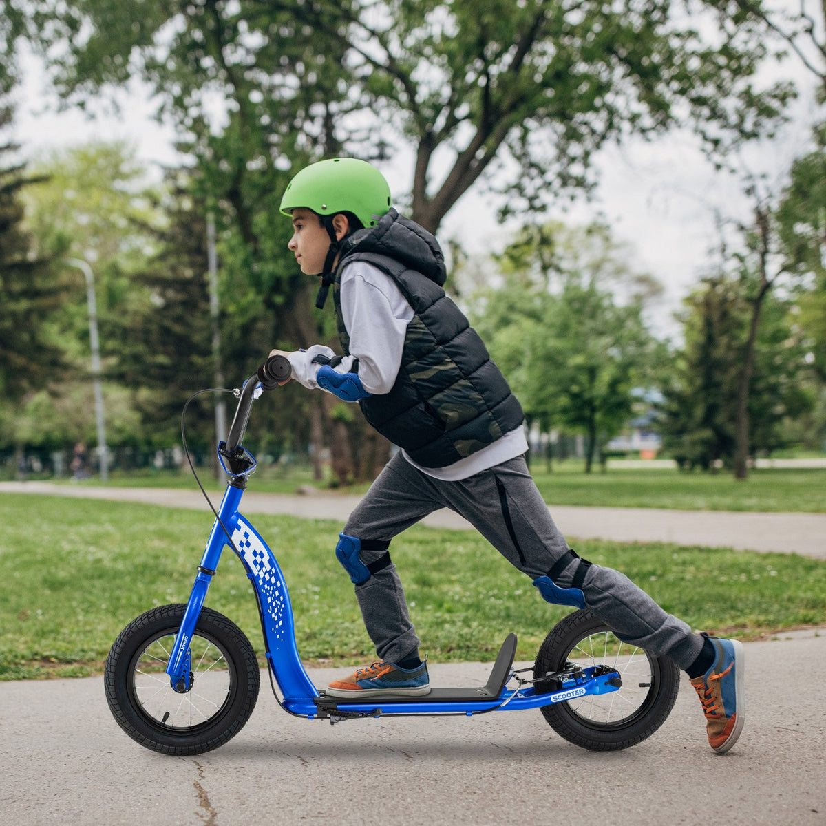Kids Scooter Youth Kick Scooter with Adjustable Height Handlebar 12-Inch Inflatable Wheels-Navy view 2