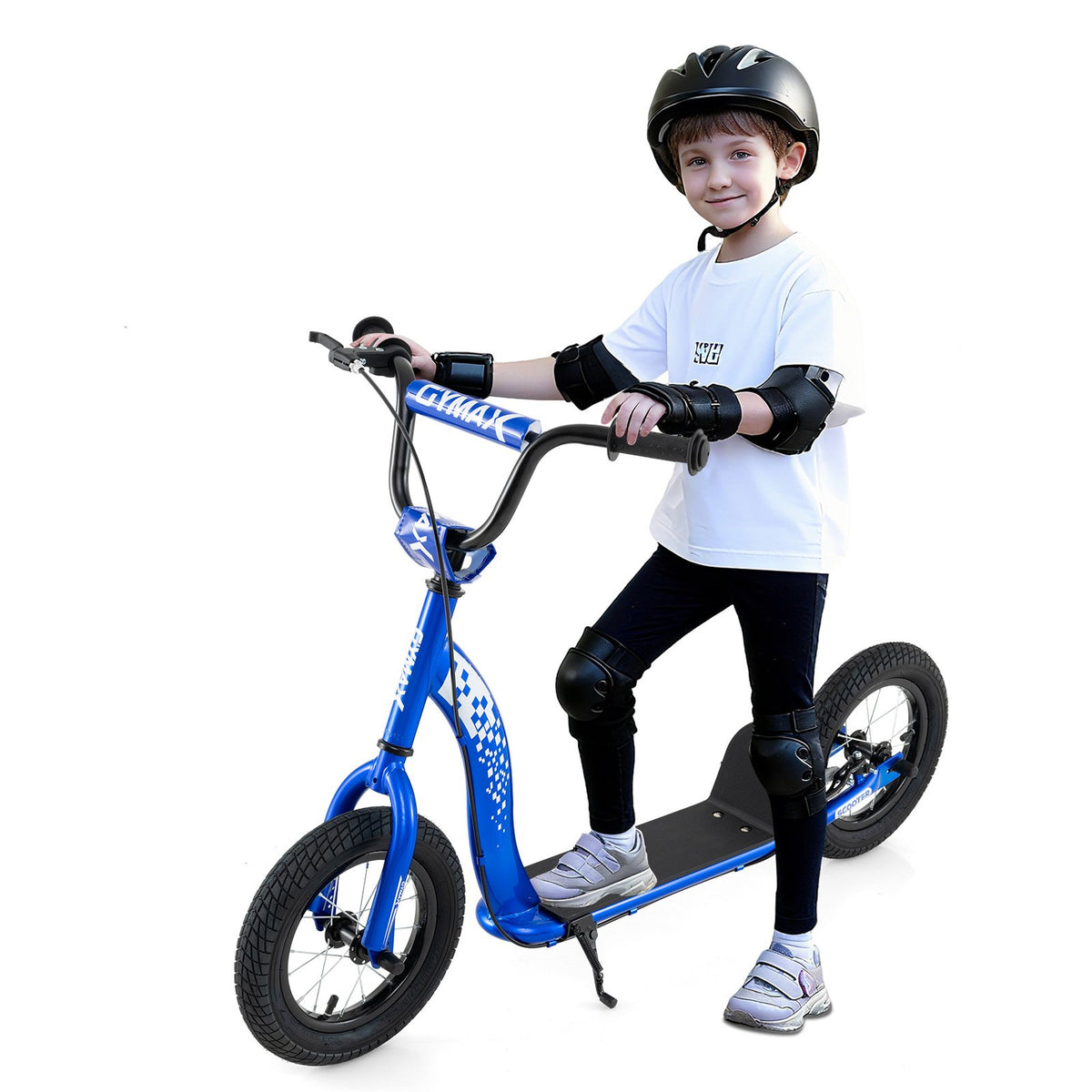 Kids Scooter Youth Kick Scooter with Adjustable Height Handlebar 12-Inch Inflatable Wheels-Navy view 4