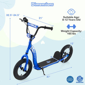 Kids Scooter Youth Kick Scooter with Adjustable Height Handlebar 12-Inch Inflatable Wheels-Navy view 5