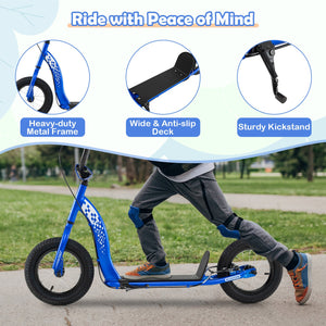 Kids Scooter Youth Kick Scooter with Adjustable Height Handlebar 12-Inch Inflatable Wheels-Navy view 7