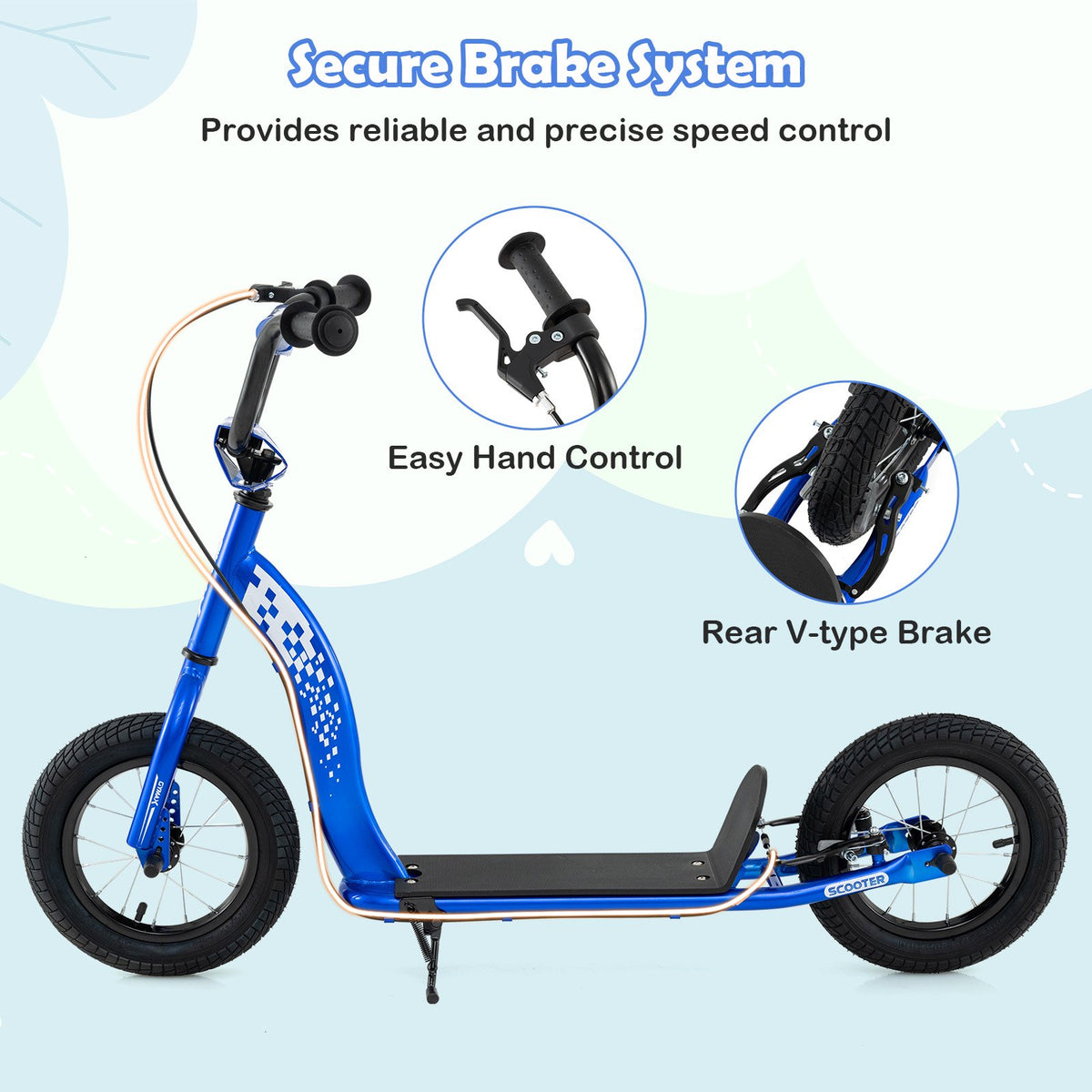 Kids Scooter Youth Kick Scooter with Adjustable Height Handlebar 12-Inch Inflatable Wheels-Navy view 8