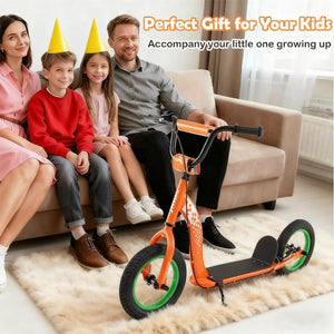 Kids Scooter Youth Kick Scooter with Adjustable Height Handlebar 12-Inch Inflatable Wheels-Orange view 3
