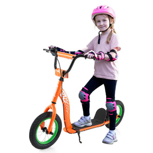 Kids Scooter Youth Kick Scooter with Adjustable Height Handlebar 12-Inch Inflatable Wheels-Orange view 4