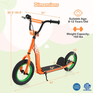 Kids Scooter Youth Kick Scooter with Adjustable Height Handlebar 12-Inch Inflatable Wheels-Orange view 5