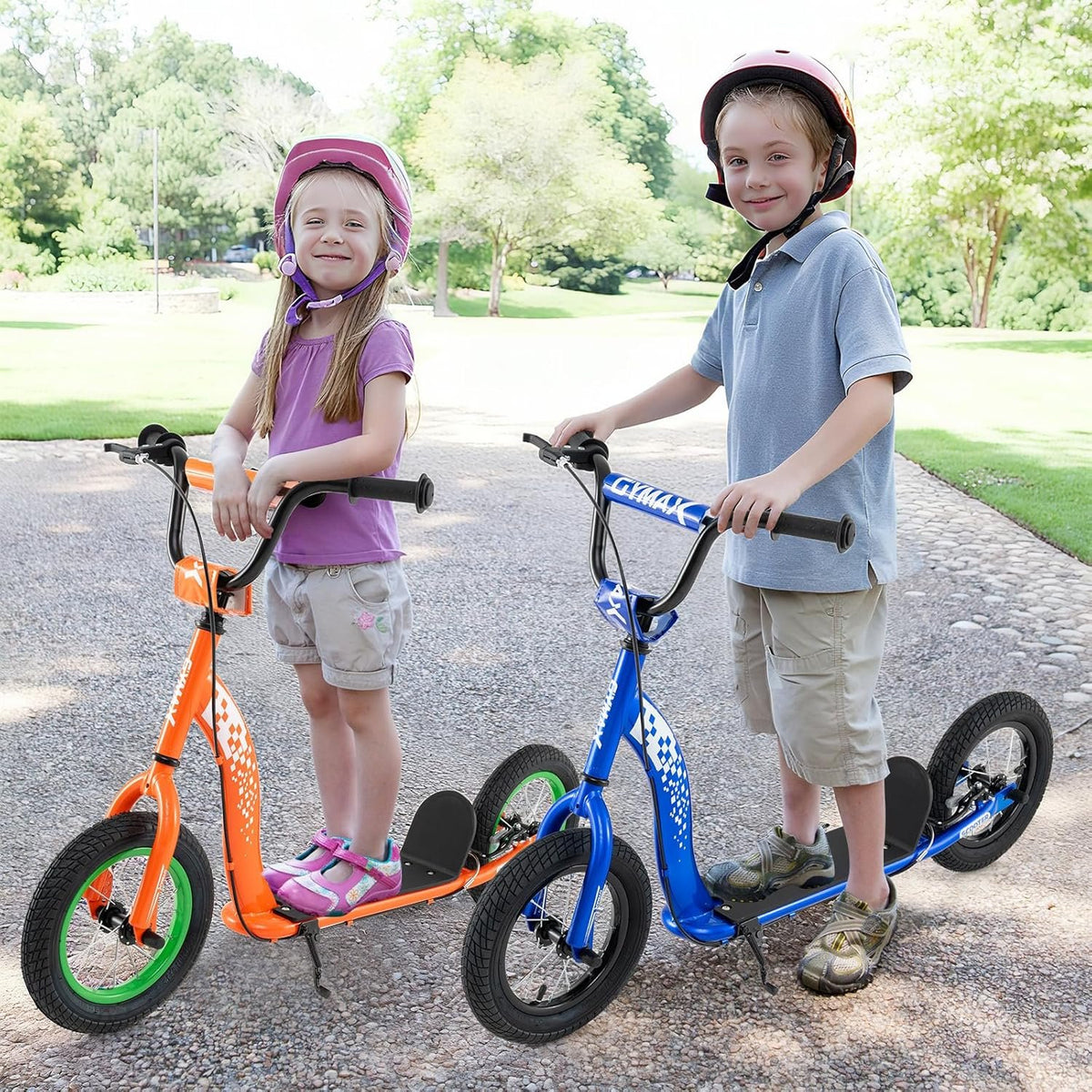 Kids Scooter Youth Kick Scooter with Adjustable Height Handlebar 12-Inch Inflatable Wheels-Orange view 6