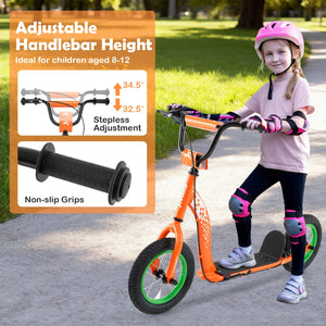 Kids Scooter Youth Kick Scooter with Adjustable Height Handlebar 12-Inch Inflatable Wheels-Orange view 7