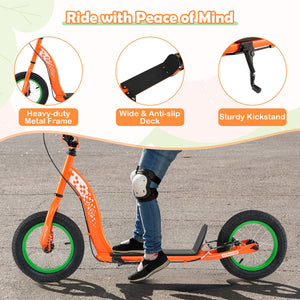 Kids Scooter Youth Kick Scooter with Adjustable Height Handlebar 12-Inch Inflatable Wheels-Orange view 8