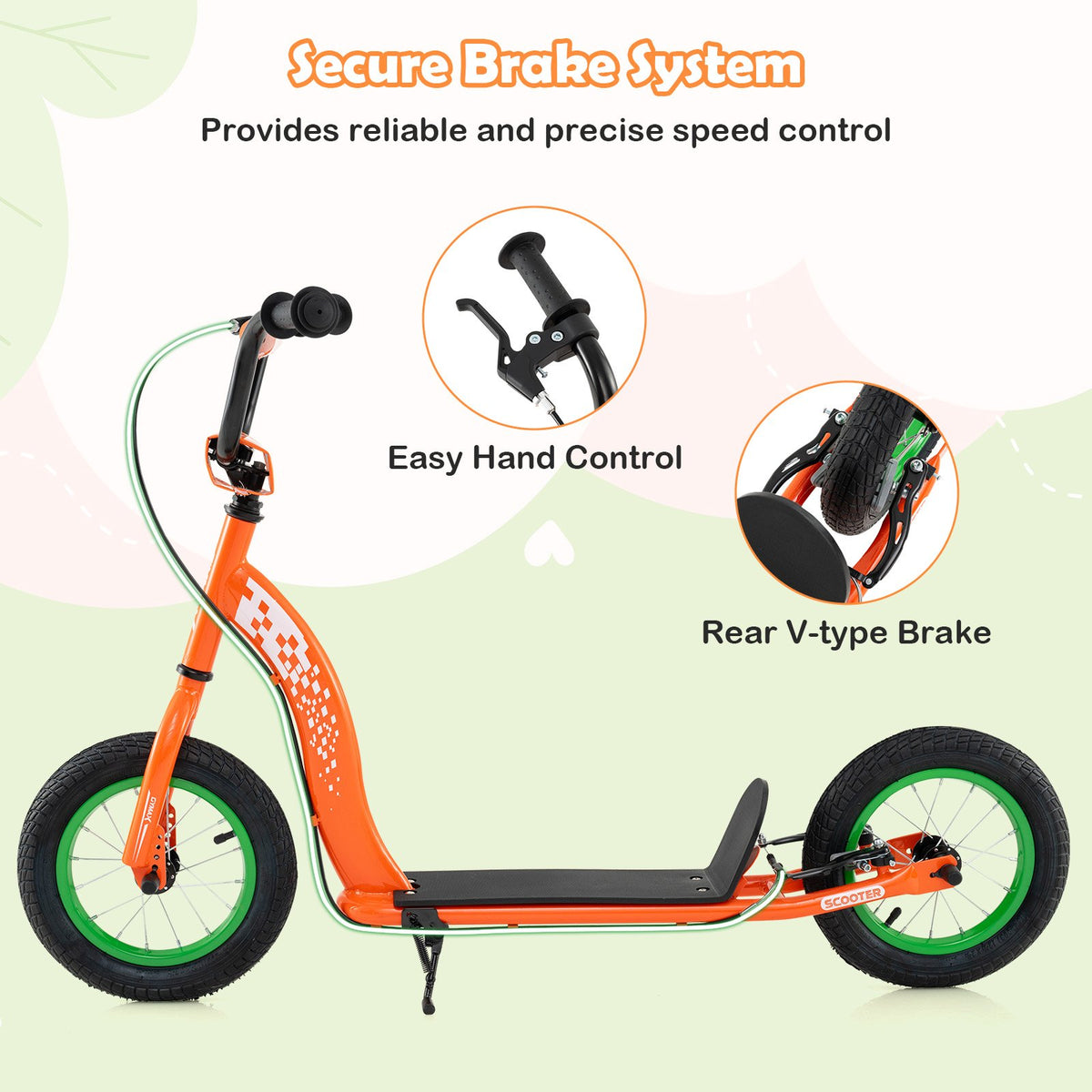 Kids Scooter Youth Kick Scooter with Adjustable Height Handlebar 12-Inch Inflatable Wheels-Orange view 9