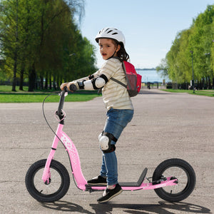 Kids Scooter Youth Kick Scooter with Adjustable Height Handlebar 12-Inch Inflatable Wheels-Pink view 2
