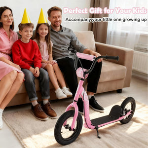 Kids Scooter Youth Kick Scooter with Adjustable Height Handlebar 12-Inch Inflatable Wheels-Pink view 3
