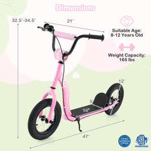 Kids Scooter Youth Kick Scooter with Adjustable Height Handlebar 12-Inch Inflatable Wheels-Pink view 5