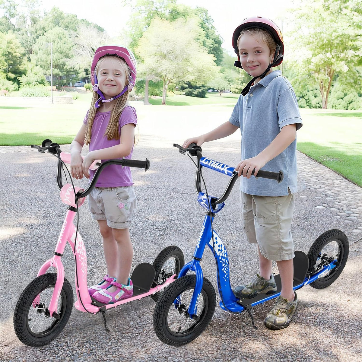 Kids Scooter Youth Kick Scooter with Adjustable Height Handlebar 12-Inch Inflatable Wheels-Pink view 6
